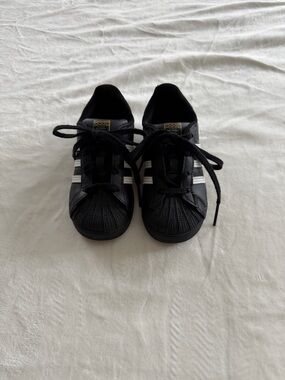 adidas Kids Black Sneakers with White Stripes